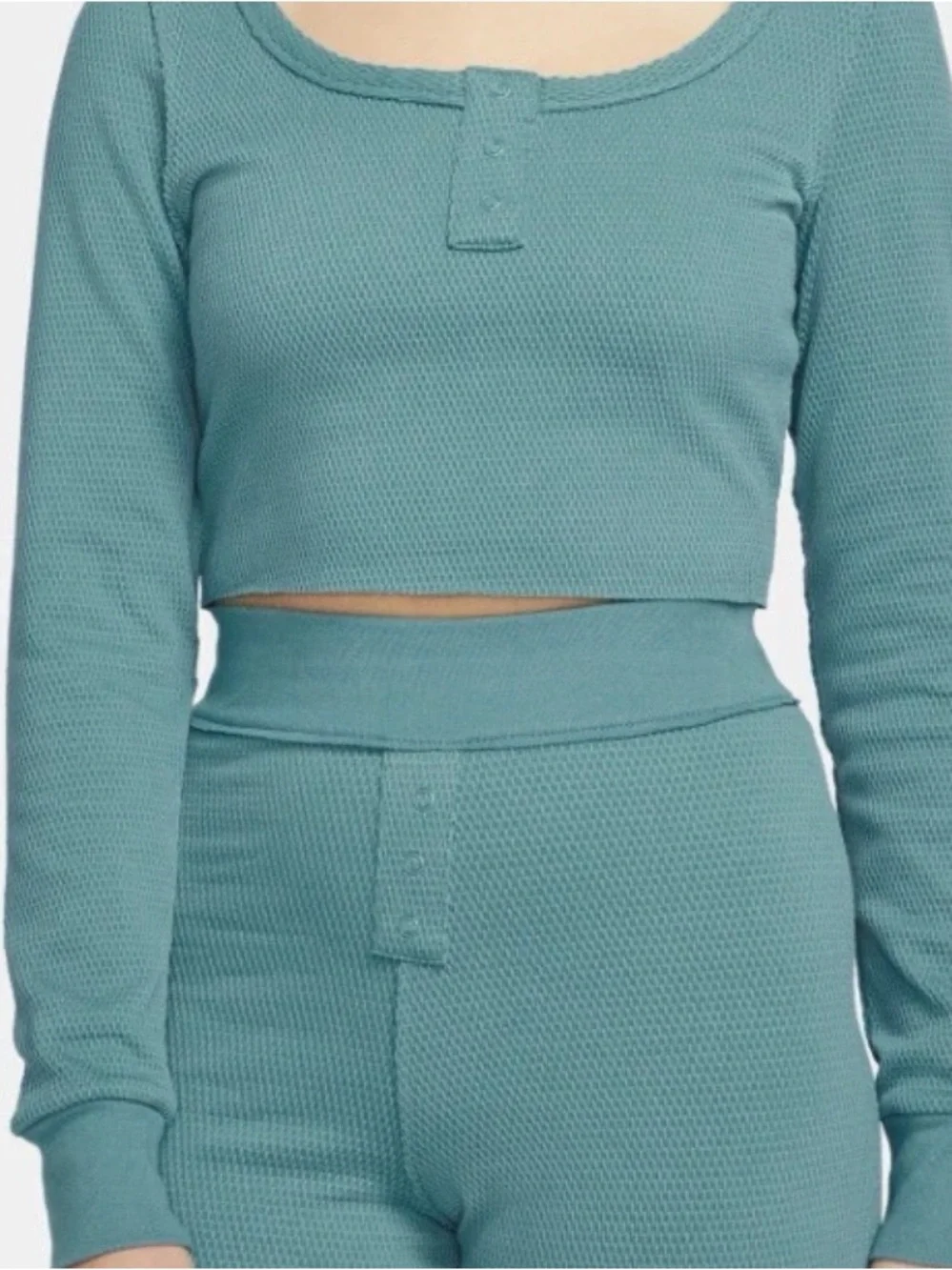 NWOT Nike Women’s Medium Everyday Waffle Knit Crop Top & Legging Pant Set M Teal